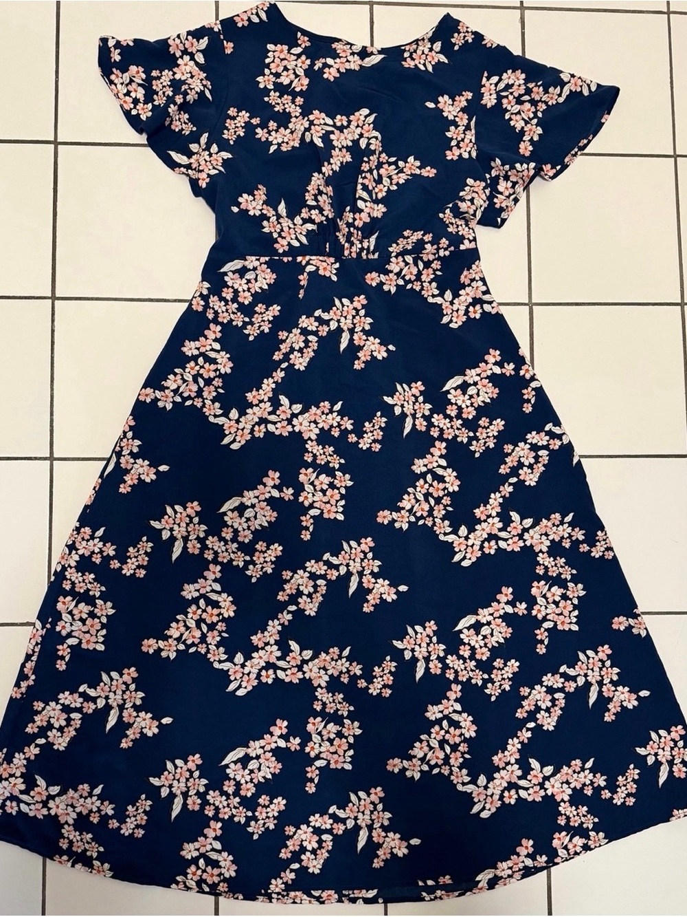 bobeau Navy Dress with Pink Floral Print
